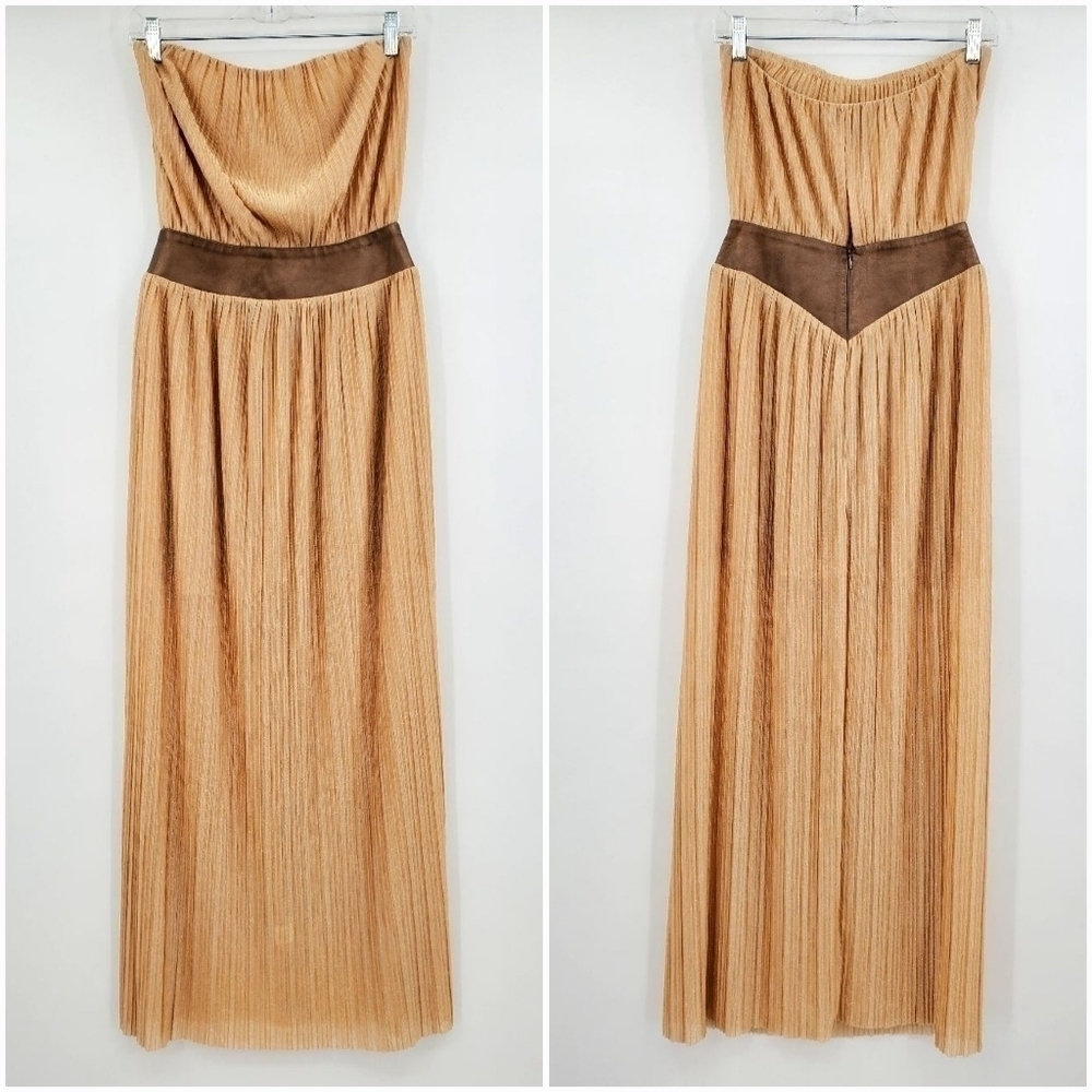 Dress The Population Gold Metallic Shimmery Leather Waist Maxi Dress